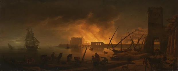 Incendio nocturno en un puerto marítimo, 1748
