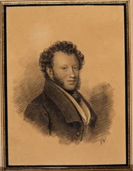 Retrato del escritor Alexandre Pouchkine (1799-1837) - Obra de Joseph Vivien (1793-1852), lápiz y acuarela sobre papel