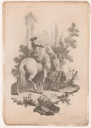 Joven a caballo con un sirviente