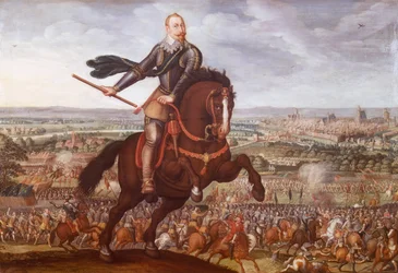 Gustavo II Adolfo de Suecia en la batalla de Breitenfeld en 1631, pintura de Jean Jacques Walter, Guerra de los Treinta Años, Alemania
