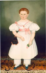 Muchacha con retícula y rosa, c.1840 (óleo sobre lienzo)