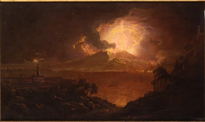 Vista del Vesubio en erupción por la noche
