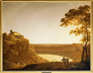 Vista del lago de Nemi al atardecer ...
