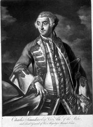 Retrato del Almirante Sir Charles Saunders (c.1713-75) Vicealmirante del Escuadrón Azul, grabado por James McArdell