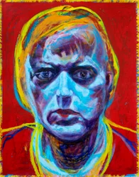 Retrato de un rostro azul expresivo
