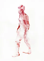 Figura de un hombre caminando de color rojo
