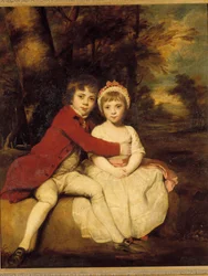 John Parker y su hermana Theresa Un hermano y una hermana niños de pie afectuosamente. Pintura de Joshua Reynolds (1723-1792)