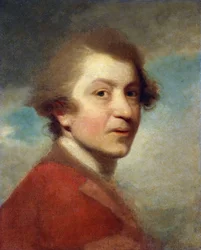 Retrato del artista, cabeza y hombros, con una túnica roja de doctor en leyes y corbata blanca - Inacabado