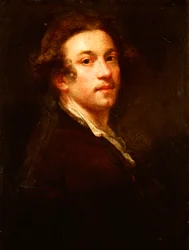 Autorretrato, medio cuerpo, mirando por encima del hombro, con un abrigo marrón y camisa blanca, c.1750-52