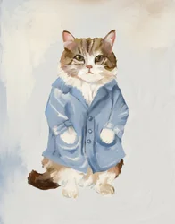 Un gatito adorable con un abrigo azul