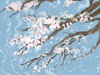Primavera: flores de cerezo azules