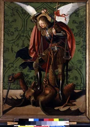 Reverso de un retablo: San Miguel derrotando al demonio