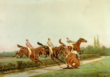 Caballos y jockeys, siglo XX (ilustración)