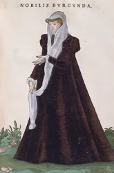 Mujer noble de Borgoña en traje tradicional, grabado de Habitus praecipuorum popularum