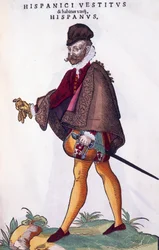 Traje de un noble español, grabado de Habitus praecipuorum popularum