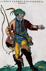 Traje de cochero en Alemania, grabado de Habitus praecipuorum popularum