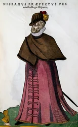 Traje de ministro de la casa real española, grabado por Jost Amman (1539-1591) de Habitus praecipuorum populorum, virorum tam quam singulari foeminarum art depicti