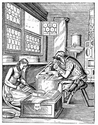 El taller del fabricante de broches, siglo XVI