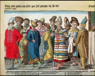 La gran embajada de Iván IV de Rusia al emperador del Sacro Imperio Romano en Ratisbona en 1576 (detalle)