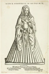 Vidua Senensis in Hetruria (Viuda de Siena en Toscana) del Trachtenbuch de H. Weigel, lámina 51 de xilografías de libros del siglo XVI