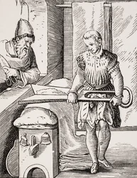 Trabajador textil, reproducción de xilografía del siglo XVI, siglo XIX