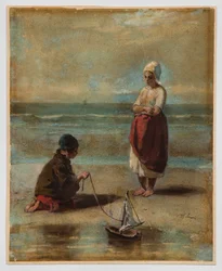 Niños a la orilla del mar
