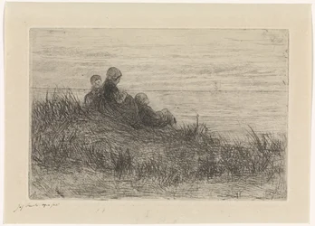 Paisaje de dunas con madre e hijos.