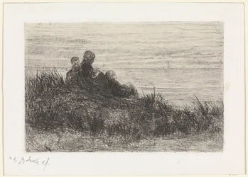 Paisaje de dunas con madre e hijos.