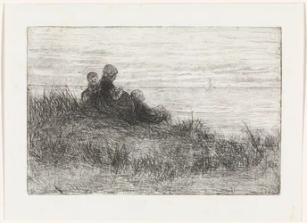 Paisaje de dunas con madre e hijos.