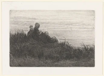 Paisaje de dunas con madre e hijos.