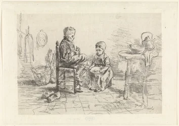 Interior de cocina con dos niños.