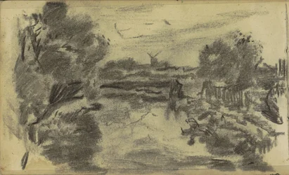 Paisaje con agua y un molino