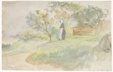 Mujer de pie en un paisaje