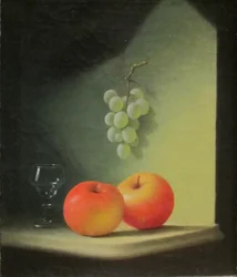 Bodegón con manzanas y uvas