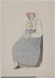 Mujer sentada con traje local