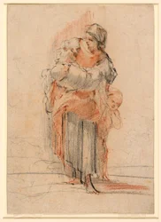 Dibujo, Mujer con dos niños, hacia 1750