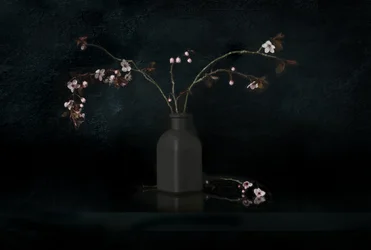 Naturaleza muerta con flores de cerezo