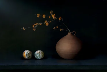 Naturaleza muerta oscura con fruta