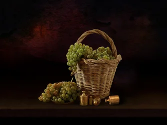 Naturaleza muerta con uvas rústicas