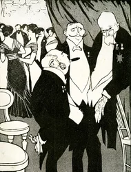 Un enviado ruso debate la defensa de Turquía con otros dirigentes durante una conferencia, 1908.