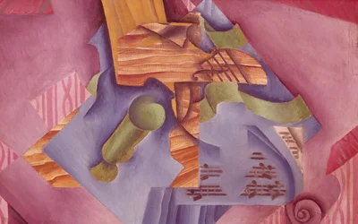 Naturaleza muerta con violín y vaso por Juan Gris (1887-1927)