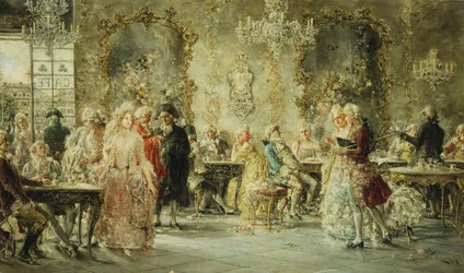 Figuras elegantes en un café parisino