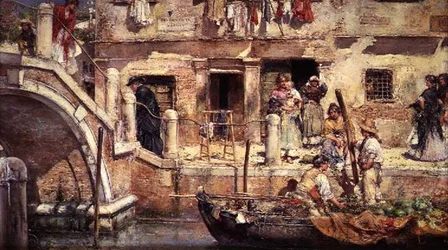 En un canal veneciano (óleo sobre tabla)