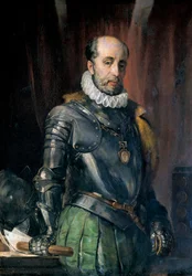 Retrato de Luis de REQUESENS Y ZUNIGA (1528-1576), político catalán y gobernador de los Países Bajos españoles. Pintura de Joan Vicens i Cots (Juan Vicens Cots