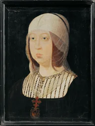 Isabel la Católica de Castilla, esposa de Fernando de Aragón ... (pintura sobre madera)