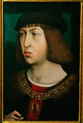 Philipp der Schoene, rey de Castilla, hijo del emperador Maximiliano, padre del emperador Carlos V ... (óleo sobre madera de roble)