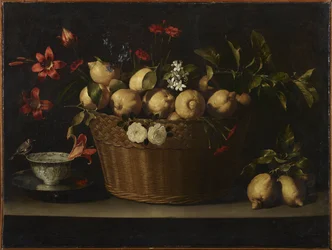 Naturaleza muerta con limones en una cesta de mimbre, hacia 1643-1649