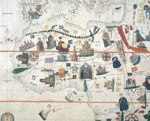 Detalle de África y la Cuenca del Mediterráneo, por Juan de la Cosa, carta marina