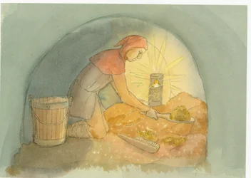 Un gongfermour medieval, o recolector de excrementos, en el trabajo