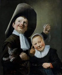 Un niño y una niña con un gato y una anguila, c.1635 (óleo sobre roble)